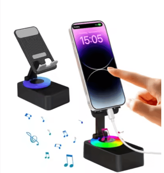 WYS-2301BT Foldable Mobile Phone stand with speaker Desk Holder,Wireless Speaker with Stand - 3 in 1 Mobile Phone Holder,360 Rotating Phone Stand,Phone Stand with Speaker, Cellphone Holder with Bluetooth Speaker