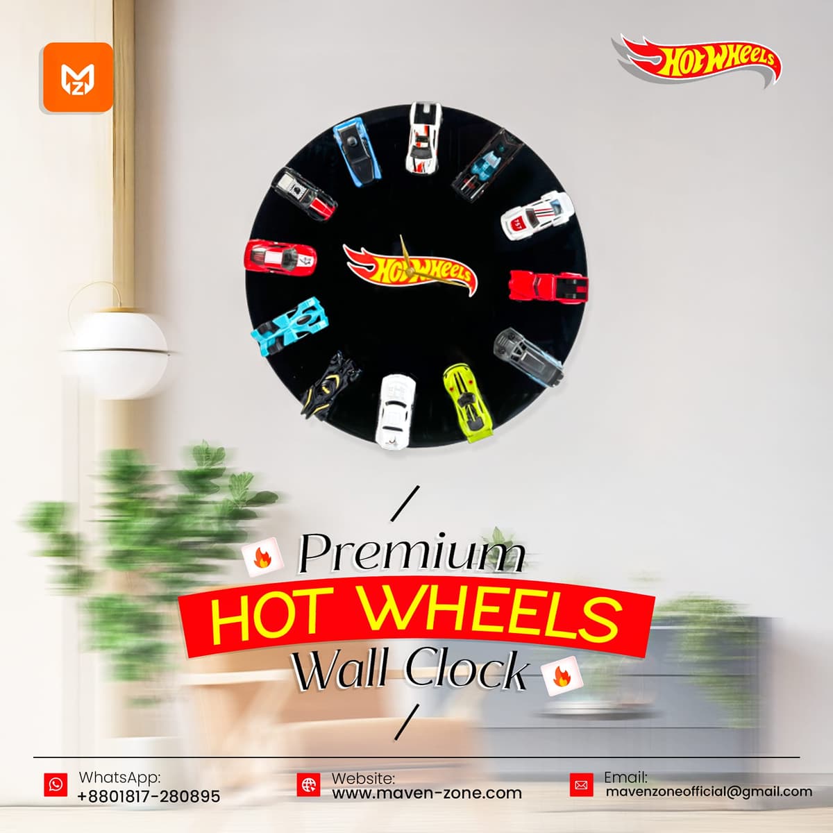 Hot Wheels Grand Racer Wall Clock - 12 Pcs Edition